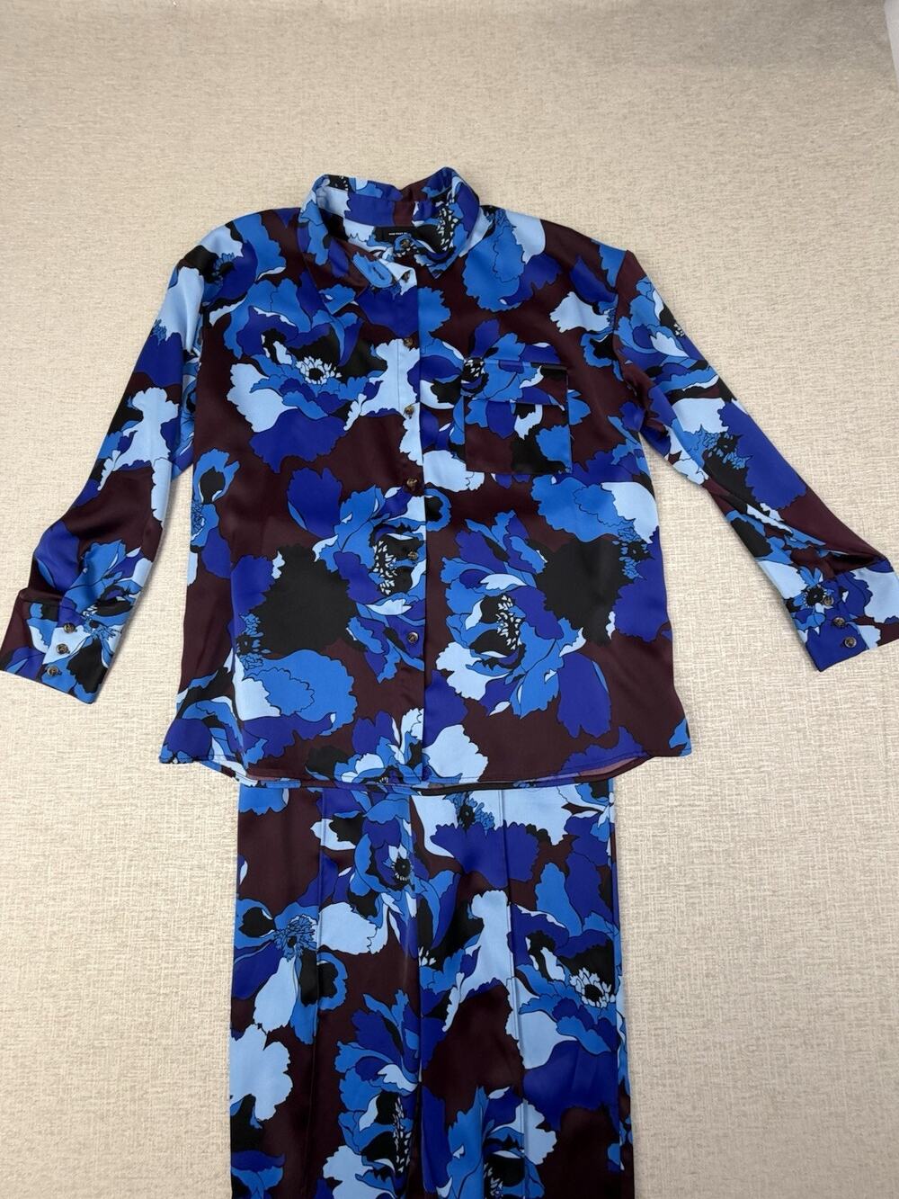 Who What Wear Floral Blouse L Pants XS Matching Set Blue Burgundy